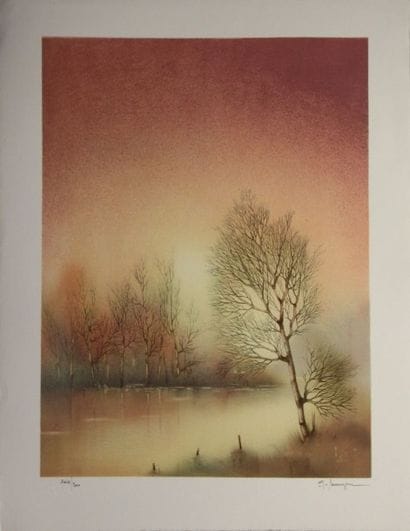 Alferio MAUGERI (né en 1933). Paysage. Lithographie...