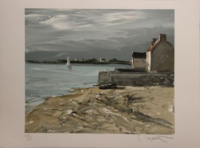 E.LAPORTE (Xxème). Bord de mer. Lithographie...