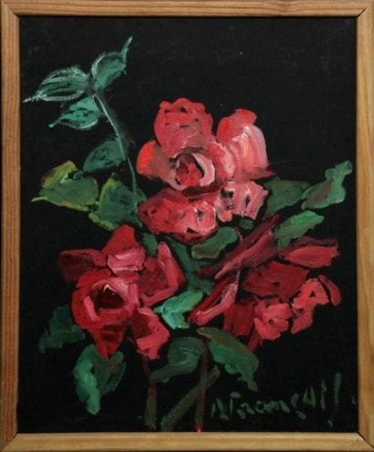 Anne FRANÇAIS (1909-1995). Trois roses rouges....