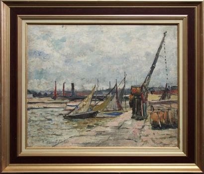 Paul PETIT (1885-1960). Vue de port. Huile...
