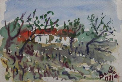 Roland DUBUC (1924-1998). Paysage à la maison,...