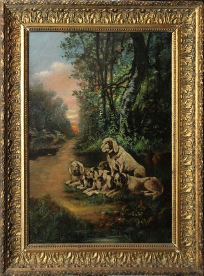 Ecole française du XIXème siècle. Chiens...