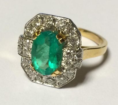 Bague de forme octogonale, en or jaune et...