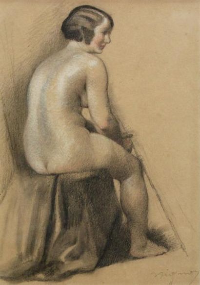 Lucien MIGNON (1865-1944). Pierre noire et...