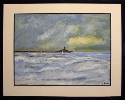 Jeanne GARNIER (née en 1919). Marine. Gouache...
