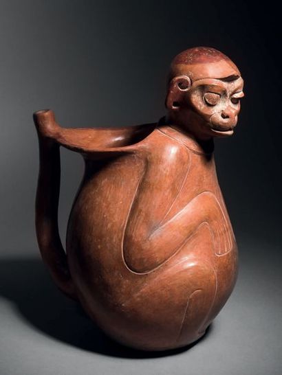ZOOMORPHIC VASE, VERACRUZ CULTURED MONKEY,...