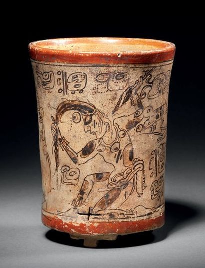 CODEX STYLE CYLINDICAL VASE, DECORATED WITH...