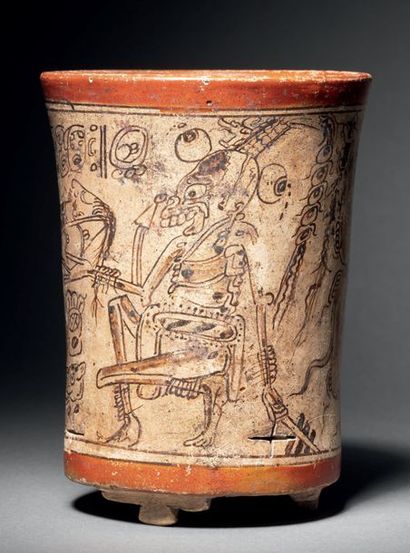 CODEX STYLE CYLINDICAL VASE, DECORATED WITH...