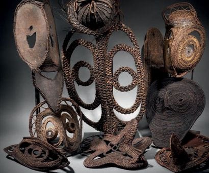 LOT OF FOUR MASKS WITH IGNAME, ABELAM, MAPRIK...