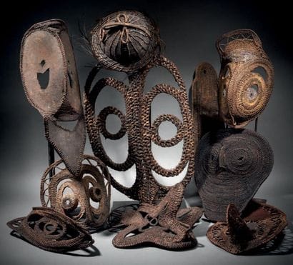 LOT OF FIVE MASKS WITH IGNAME, ABELAM, MAPRIK...