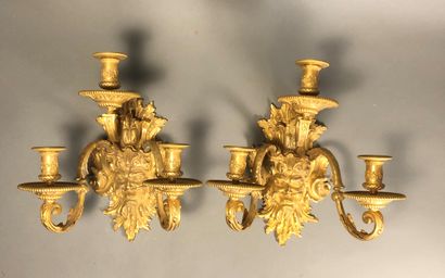 Pair of wall lights
In gilt bronze with three...