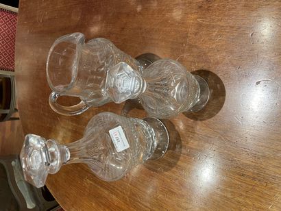 Set of carafes and engraved glass vase