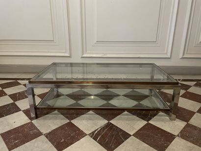 Coffee table with two tops with chromed metal...