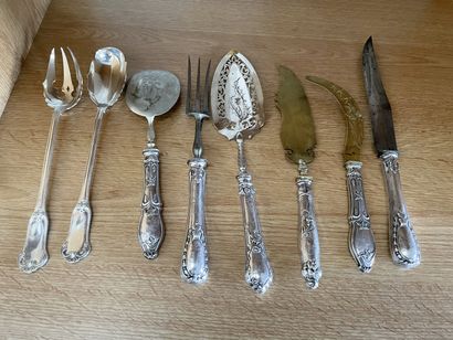 Set of serving cutlery, silver handles filled,...