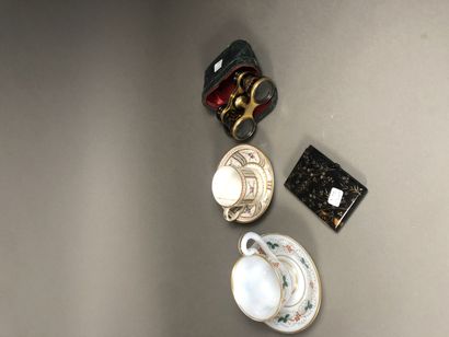Painted opaline cup and a porcelain cup from
Meissen...