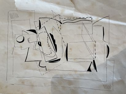 ANONYME
Cubist composition in black ink,...