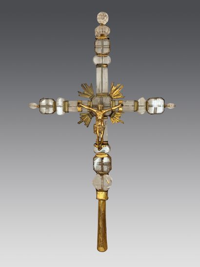 Croix de procession en cristal de roche et...