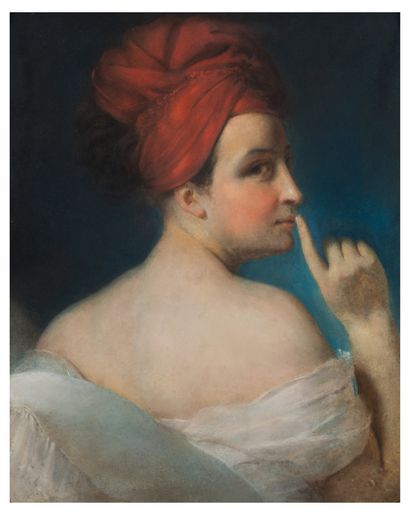 Ecole XIXe

Femme au turban rouge.

Pastel.

56...