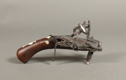Brass and iron flint table lighter with bone...