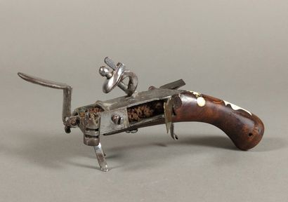 Brass and iron flint table lighter with bone...