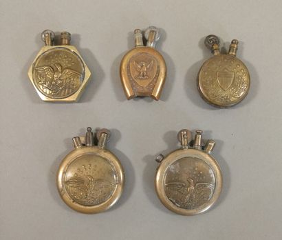 Set of 5 Brass Lighters with US Coat of ...