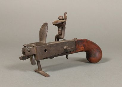 Iron flint table pistol lighter with walnut...