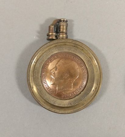 Set of 4 circular gasoline lighters in copper...