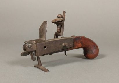 Iron flint table pistol lighter with walnut...