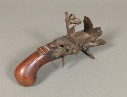 Iron flint table pistol lighter with walnut...