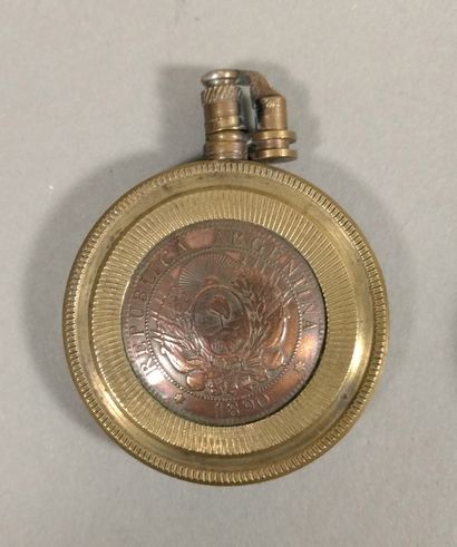 Set of 4 circular gasoline lighters in copper...