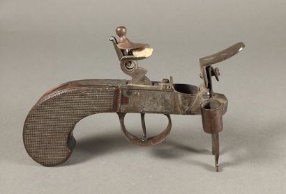 Brass and iron flint table lighter with a...