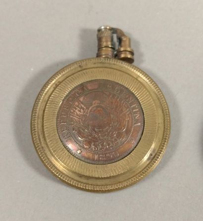 Set of 4 circular gasoline lighters in copper...