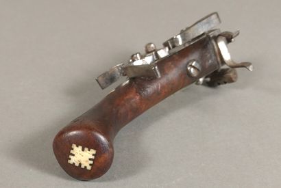Brass and iron flint table lighter with bone...