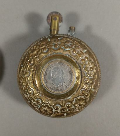 Set of 4 circular gasoline lighters in copper...