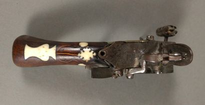Brass and iron flint table lighter with bone...