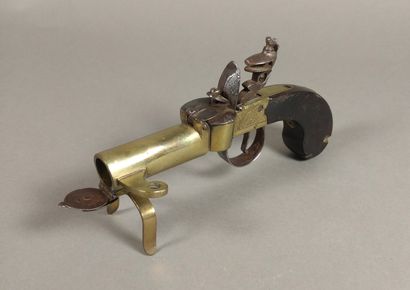 Brass and iron flint table pistol lighter...
