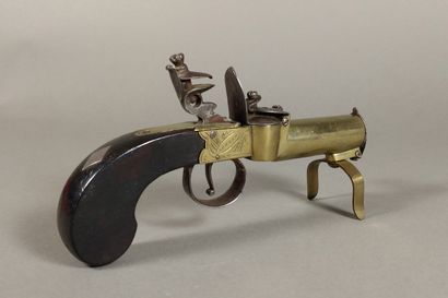 Brass and iron flint table pistol lighter...