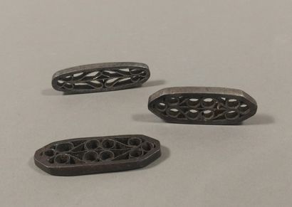 Set of 3 rare iron flint lighters, openwork...