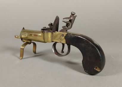 Brass and iron flint table pistol lighter...