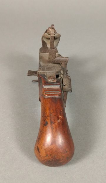 Iron flint table pistol lighter with walnut...