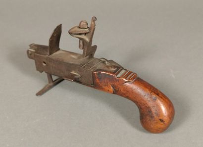 Iron flint table pistol lighter with walnut...