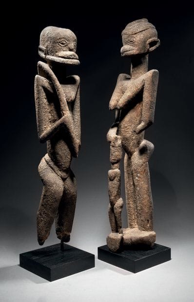 Ɵ Tellem pair of standing figures, Dogon,...
