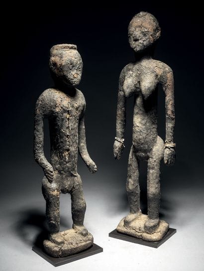 Couple of Afo or Igala statues, Nigeria
Wood
H....