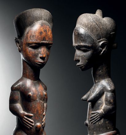 Couple of Waka Sona statuettes, Baule, Ivory...