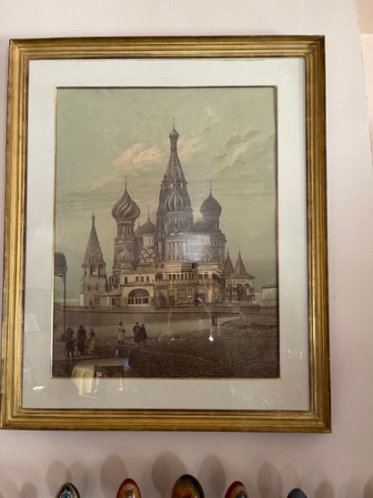 Lithography depicting the cathedral of Basil...
