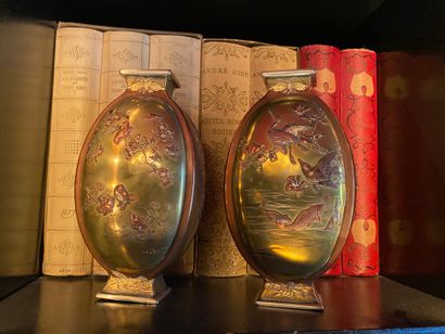 Pair of ovoid vases with flattened body in...