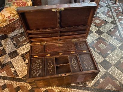 Rosewood chest with brass hinge and inlaid...