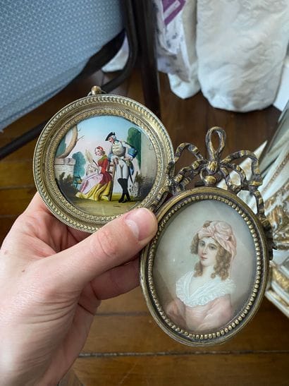 Lot including a miniature of a woman in a...