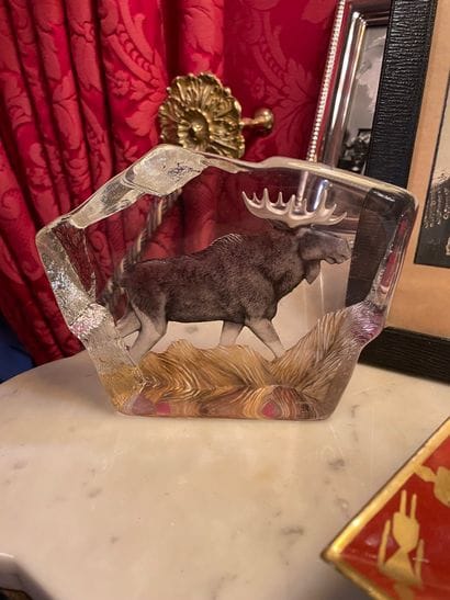 Set of three glass sculptures, one decorated...