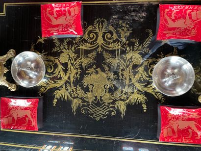 Middle table in blackened wood veneer and...